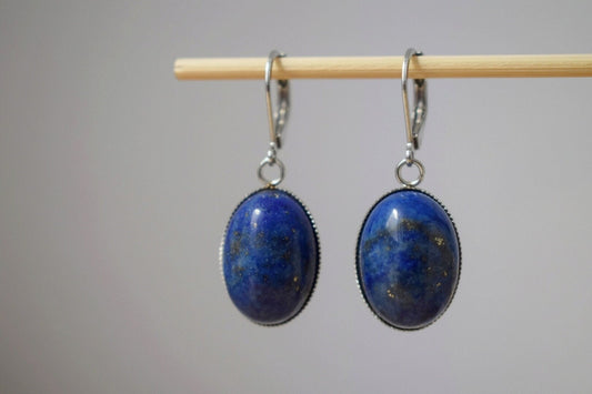 Lapis lazuli earrings dangle, Gemstone huggies, Blue boho hoops, Birthstone Jewelry, Gift for women