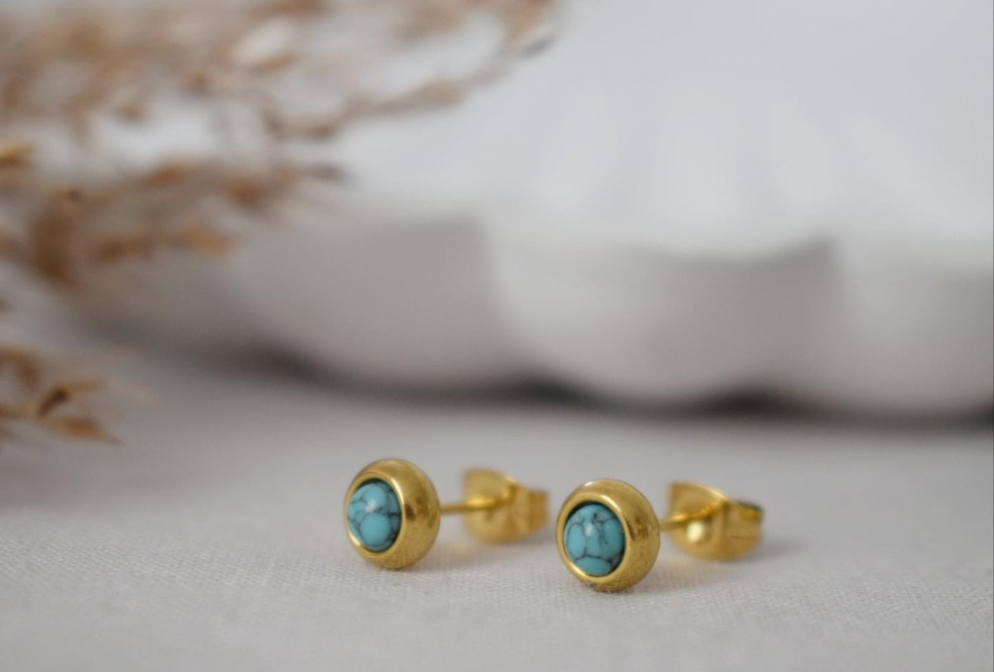 Mini turquoise stud earrings, 4mm Post earrings, Gemstone push back earrings, Unisex stud earrings, Minimalist Jewelry, Mother's day gift