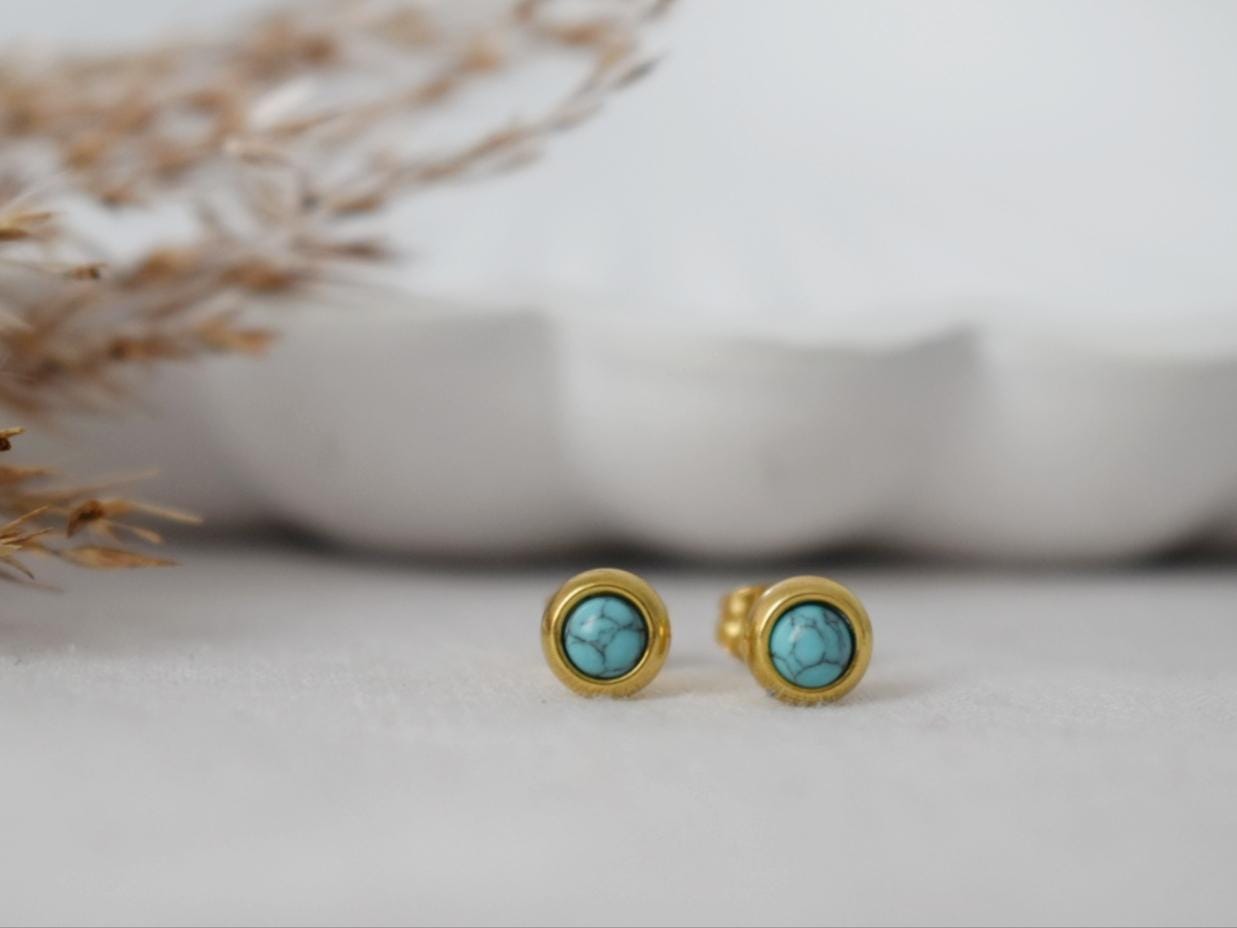 Mini turquoise stud earrings, 4mm Post earrings, Gemstone push back earrings, Unisex stud earrings, Minimalist Jewelry, Mother's day gift