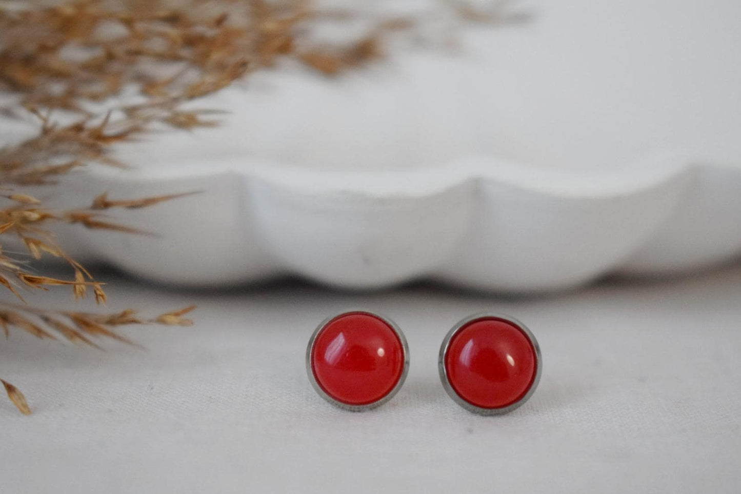 Red jade stud earrings, Small gemstone post earrings, Lightweight earrings, Minimalist jewelry, Best mother's day gift for her
