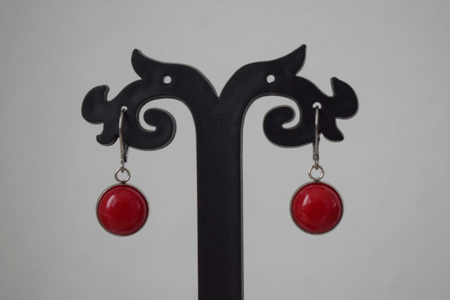 Red jade earrings, Gemstone pendant huggie earrings, Lever back stone hoops, Boho jewelry, Gift for women, Best mother's day gift