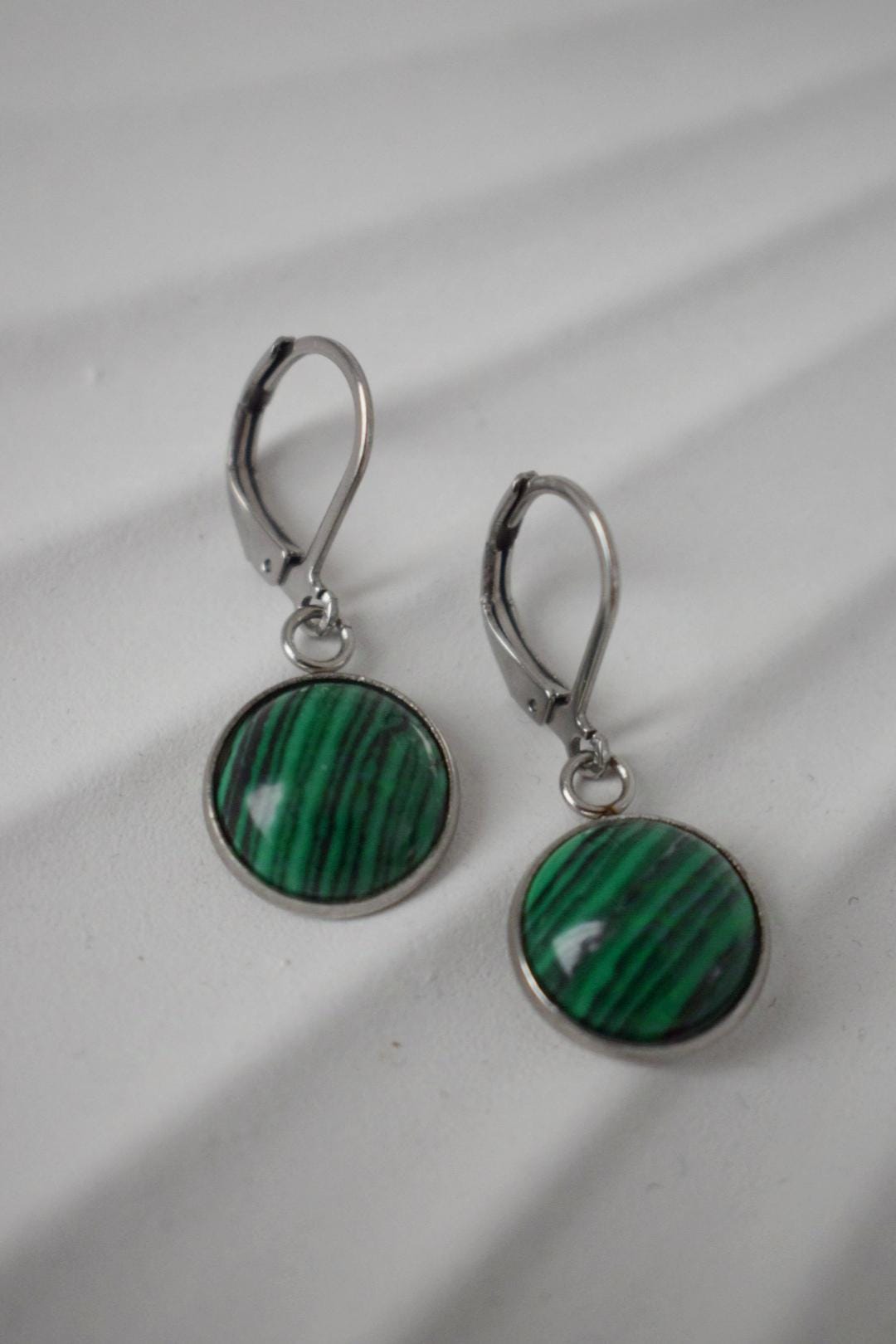 Malachite earrings, Gemstone huggies, Stone dangle earrings, Boho hoops, Handmade jewelry, Unique jewelry, Gift for women, Mother's day gift
