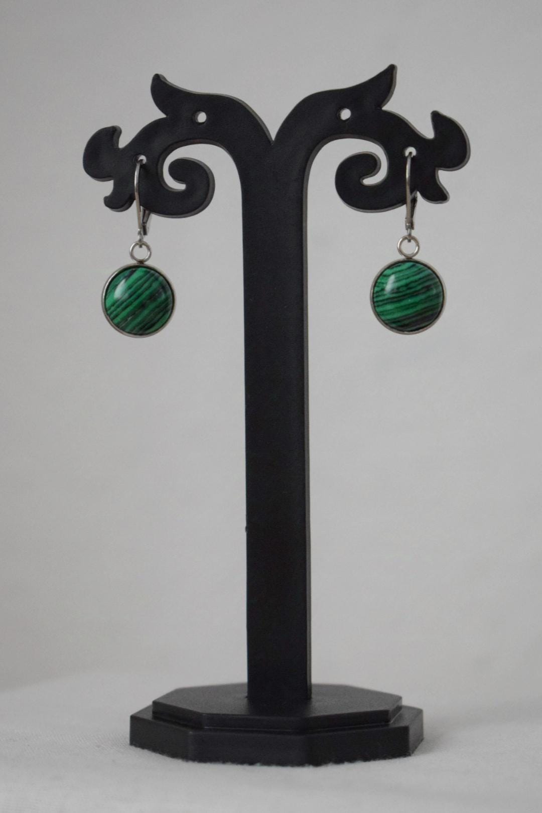 Malachite earrings, Gemstone huggies, Stone dangle earrings, Boho hoops, Handmade jewelry, Unique jewelry, Gift for women, Mother's day gift