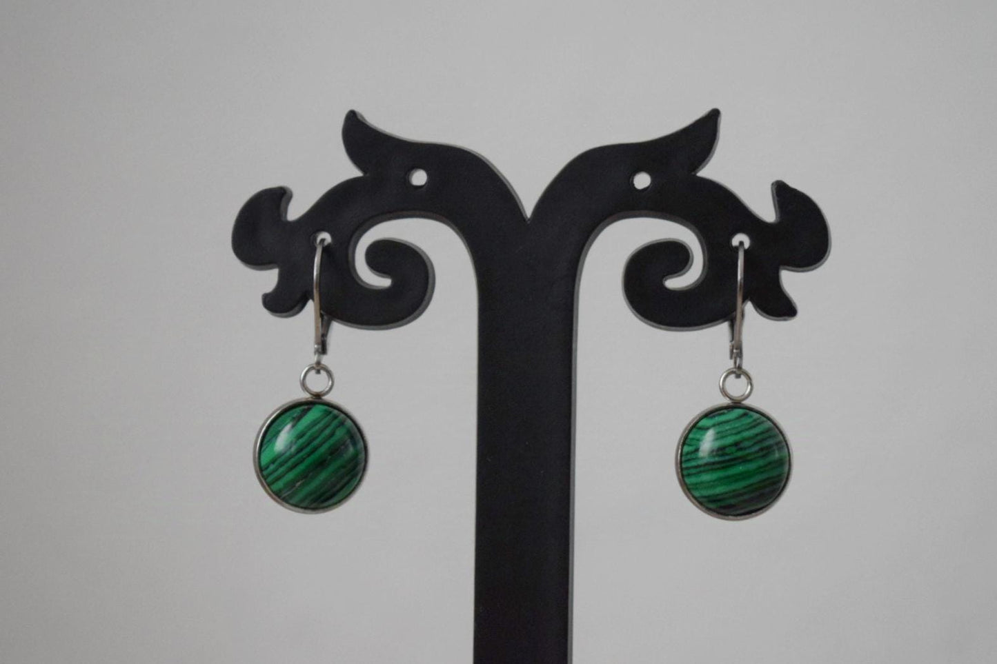 Malachite earrings, Gemstone huggies, Stone dangle earrings, Boho hoops, Handmade jewelry, Unique jewelry, Gift for women, Mother's day gift