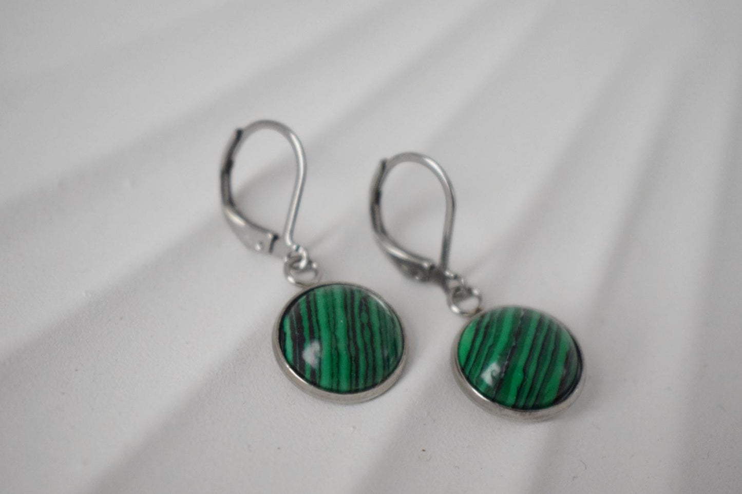 Malachite earrings, Gemstone huggies, Stone dangle earrings, Boho hoops, Handmade jewelry, Unique jewelry, Gift for women, Mother's day gift