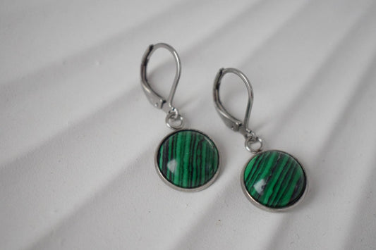 Malachite earrings, Gemstone huggies, Stone dangle earrings, Boho hoops, Handmade jewelry, Unique jewelry, Gift for women, Mother's day gift
