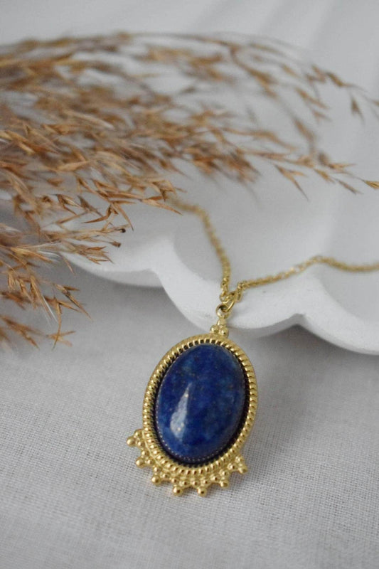 Lapis lazuli Necklace Gold, Oval Gemstone Victorian Necklace For Women, Unique Pendant, Stone Statement Necklace, Best Jewelry Gift For Her