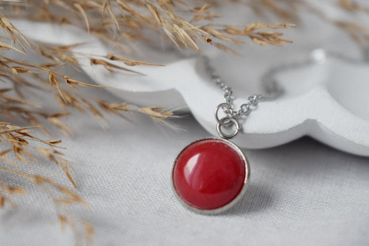 Red jade necklace, Gemstone jewelry, Stone pendant, Minimalist necklace, Best gift for her, Mother's day gift