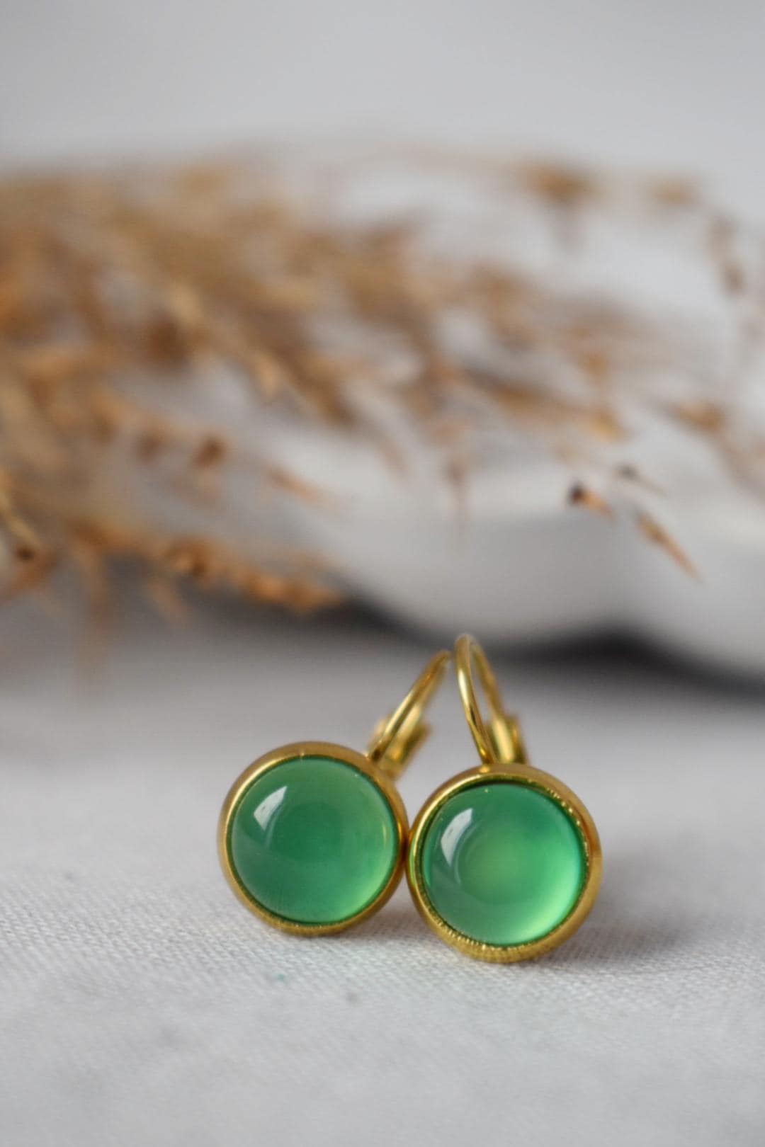 Green agate earrings, Gemstone dangle earrings, Light green lever back earrings, Handmade jewelry, Mother's day gift