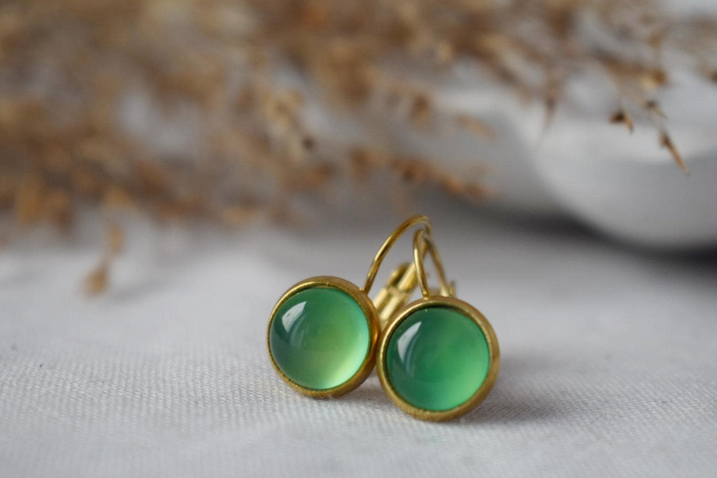 Green agate earrings, Gemstone dangle earrings, Light green lever back earrings, Handmade jewelry, Mother's day gift