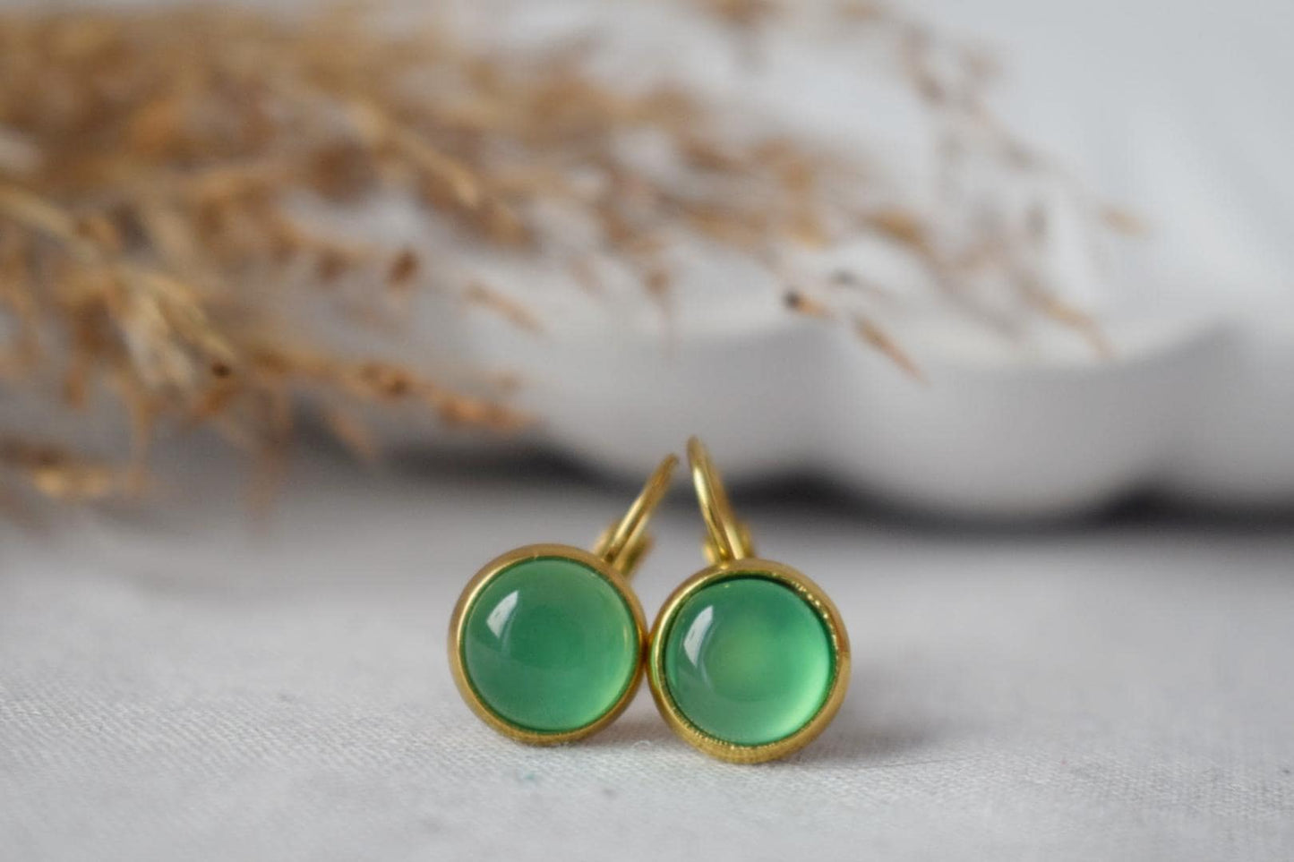 Green agate earrings, Gemstone dangle earrings, Light green lever back earrings, Handmade jewelry, Mother's day gift