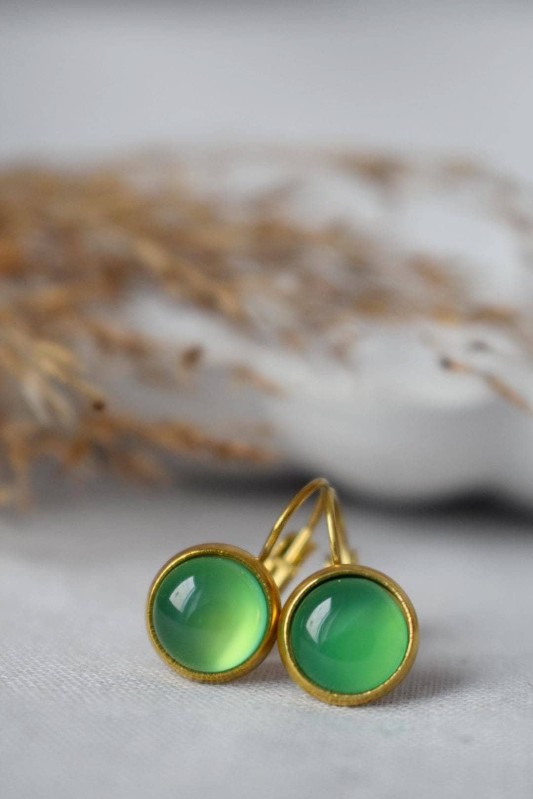 Green agate earrings, Gemstone dangle earrings, Light green lever back earrings, Handmade jewelry, Mother's day gift