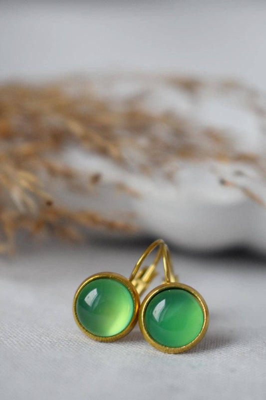 Green agate earrings, Gemstone dangle earrings, Light green lever back earrings, Handmade jewelry, Mother's day gift