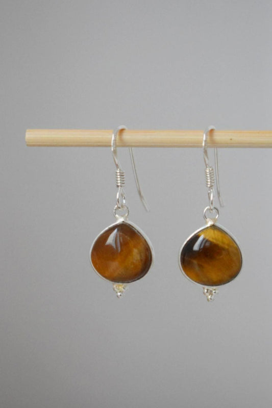 Tiger eye sterling silver earrings, Teardrop gemstone dangle earrings, Tiger's eye natural stone, Unique jewelry, Best christmas gift her