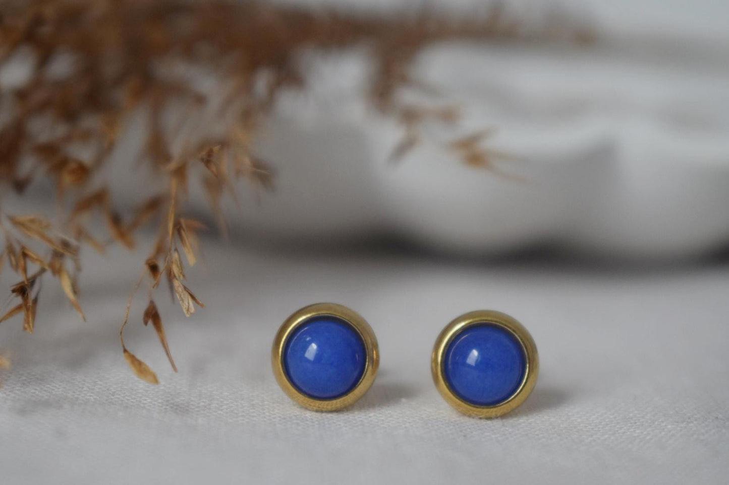 Mini jade blue stud earrings, 6mm Royal blue gemstone earrings, Small post earrings, Push back earrings, Minimalist jewelry, Gift for her