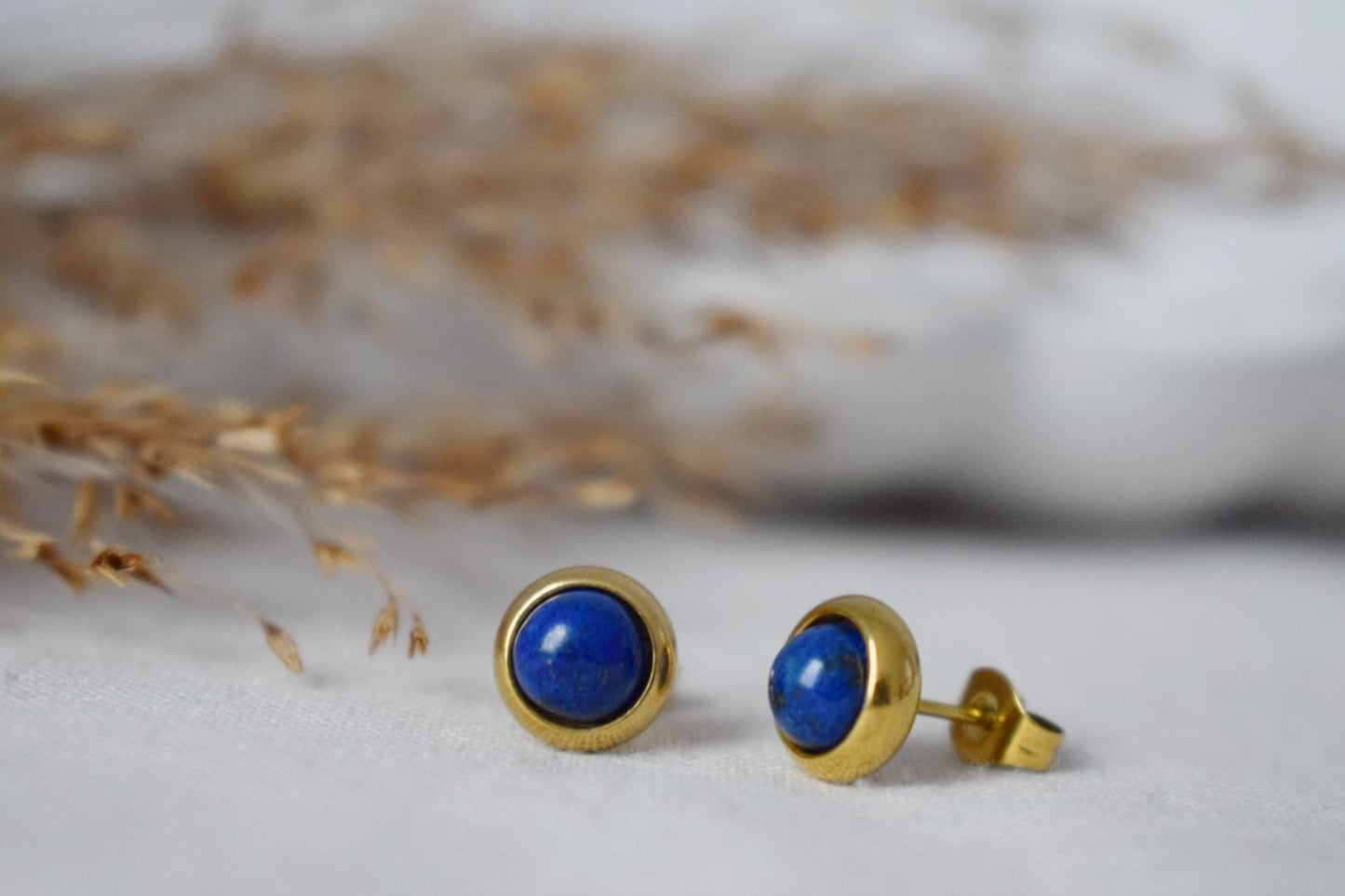 Mini Lapis Stud Earrings Gold, Small Blue Lapis Lazuli Earrings, Handmade Minimalist Jewelry, September Birthstone Studs, Gift for her