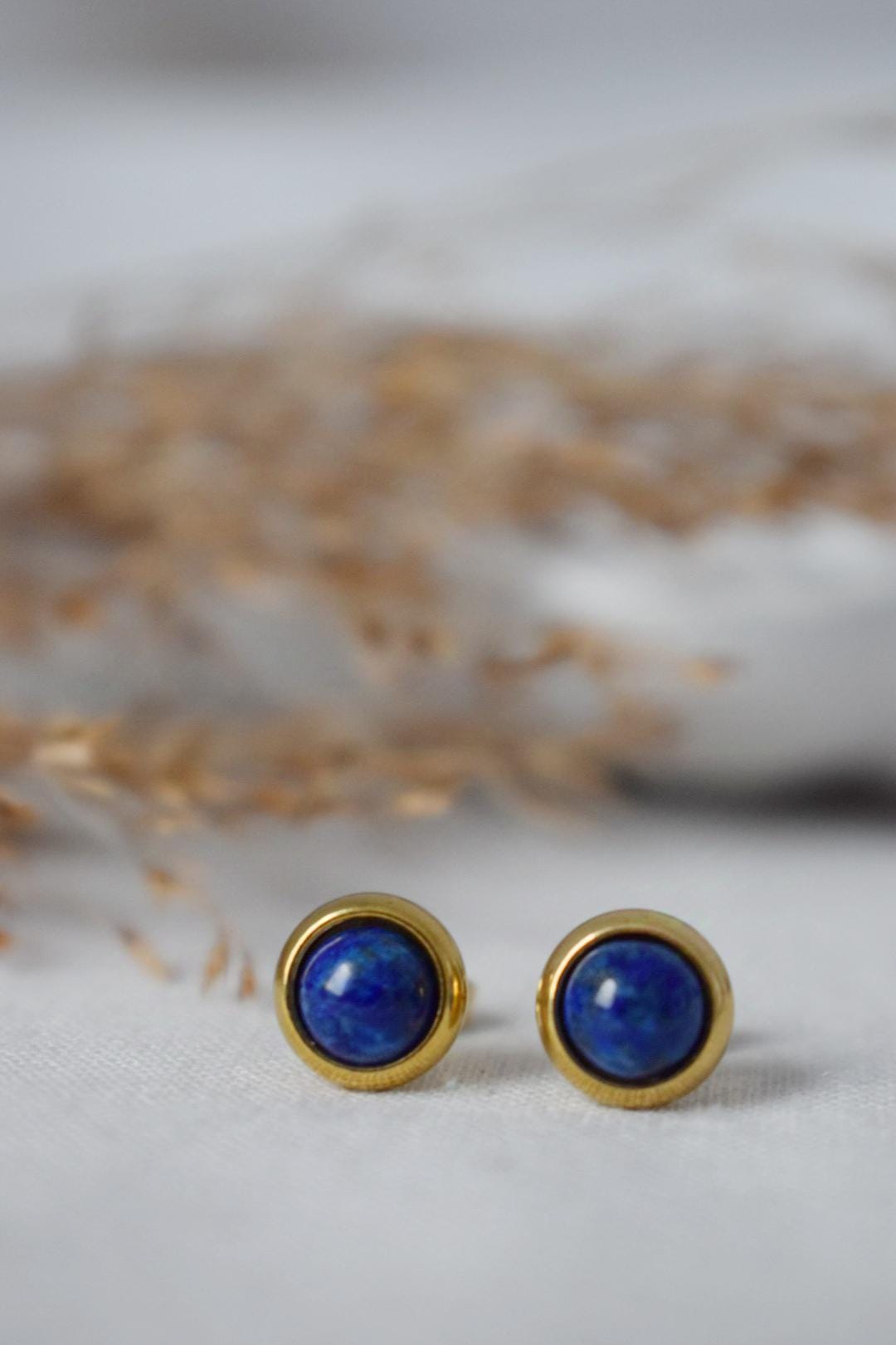 Mini Lapis Stud Earrings Gold, Small Blue Lapis Lazuli Earrings, Handmade Minimalist Jewelry, September Birthstone Studs, Gift for her