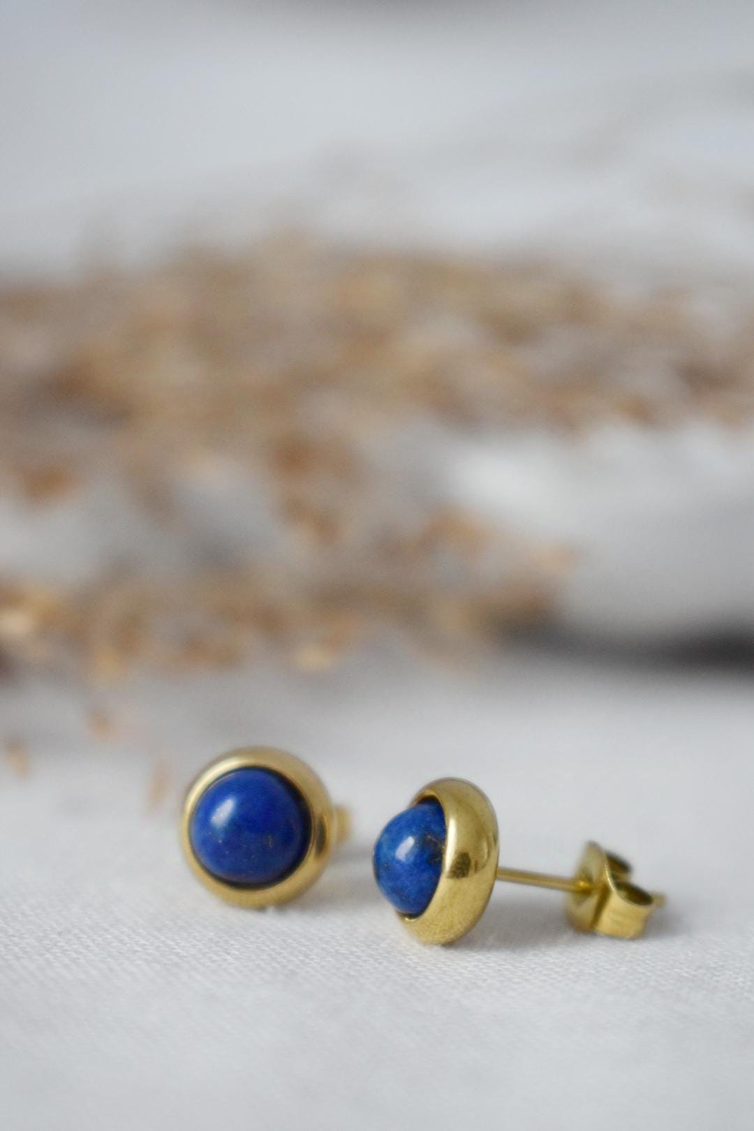 Mini Lapis Stud Earrings Gold, Small Blue Lapis Lazuli Earrings, Handmade Minimalist Jewelry, September Birthstone Studs, Gift for her