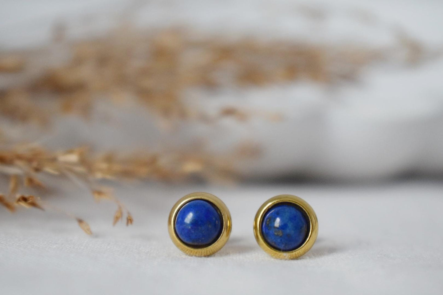 Mini Lapis Stud Earrings Gold, Small Blue Lapis Lazuli Earrings, Handmade Minimalist Jewelry, September Birthstone Studs, Gift for her