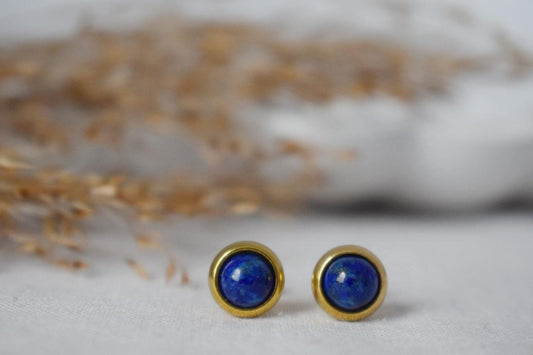 Mini Lapis Stud Earrings Gold, Small Blue Lapis Lazuli Earrings, Handmade Minimalist Jewelry, September Birthstone Studs, Gift for her