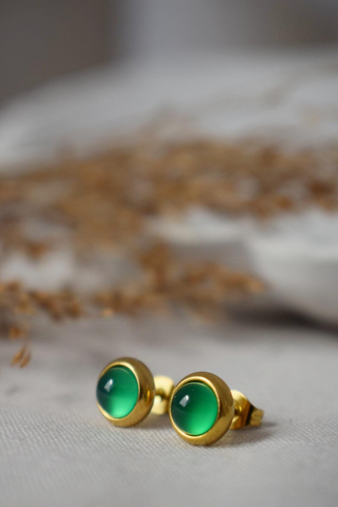 Mini Green Agate Stud Earrings, 6mm Gemstone Stud Earrings, Small Round Earrings, Minimalist Birthstone Jewelry, Birthday gift for her