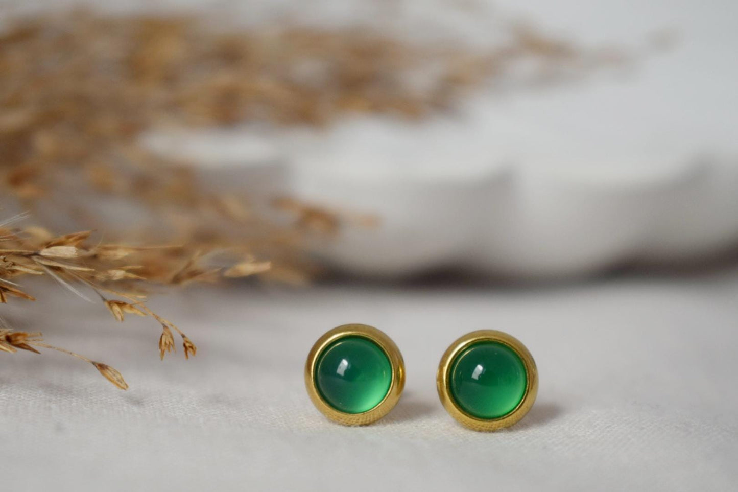 Mini Green Agate Stud Earrings, 6mm Gemstone Stud Earrings, Small Round Earrings, Minimalist Birthstone Jewelry, Birthday gift for her