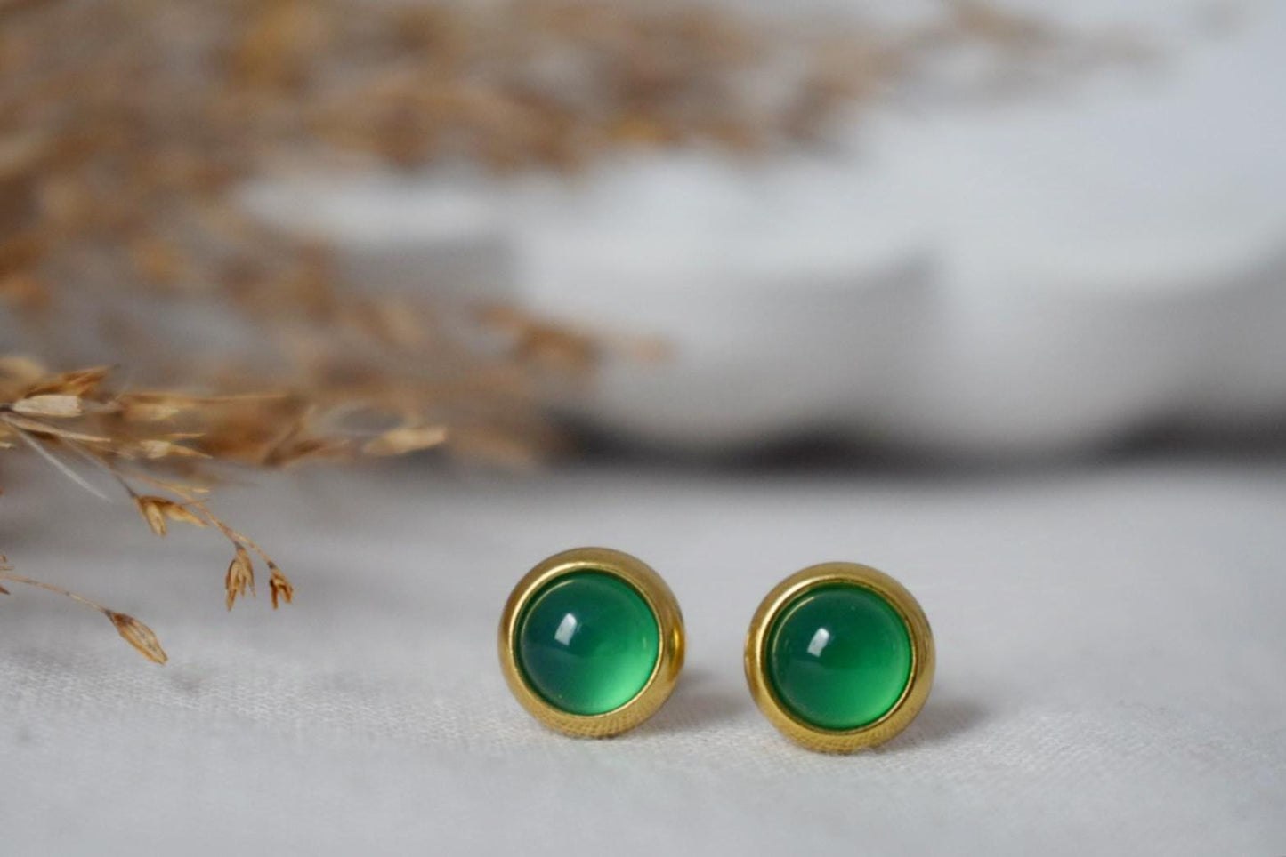 Mini Green Agate Stud Earrings, 6mm Gemstone Stud Earrings, Small Round Earrings, Minimalist Birthstone Jewelry, Birthday gift for her