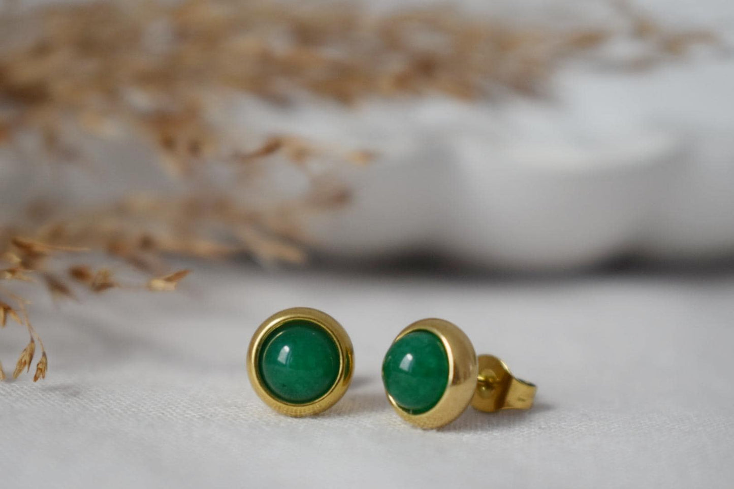Mini Green jade stud earrings, Minimalist gemstone earrings, Small post earrings for women, Gift Jewelry for her