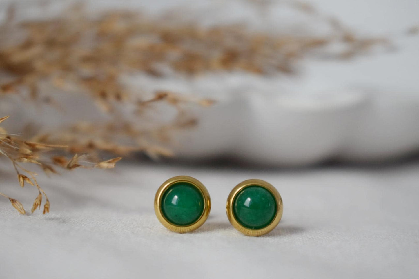 Mini Green jade stud earrings, Minimalist gemstone earrings, Small post earrings for women, Gift Jewelry for her