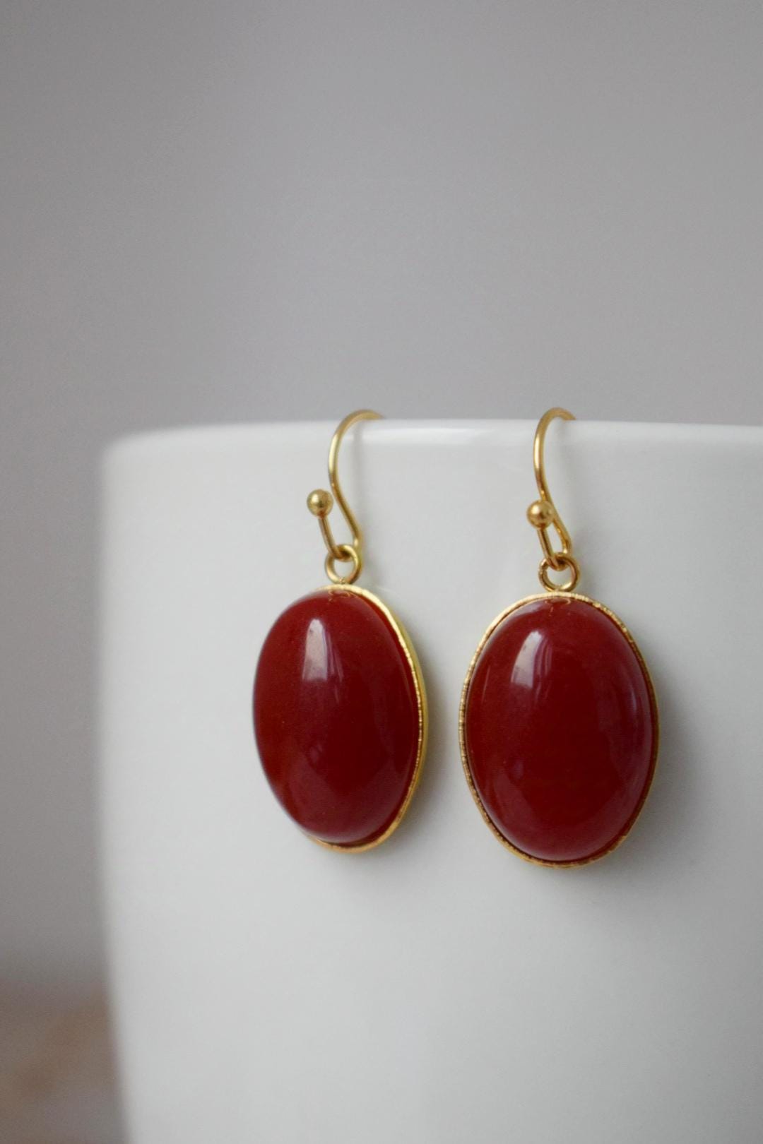 Red jade earrings, Deep red dangle earrings, Statement boho earrings, Gemstone jewelry, Mother's day gift for her