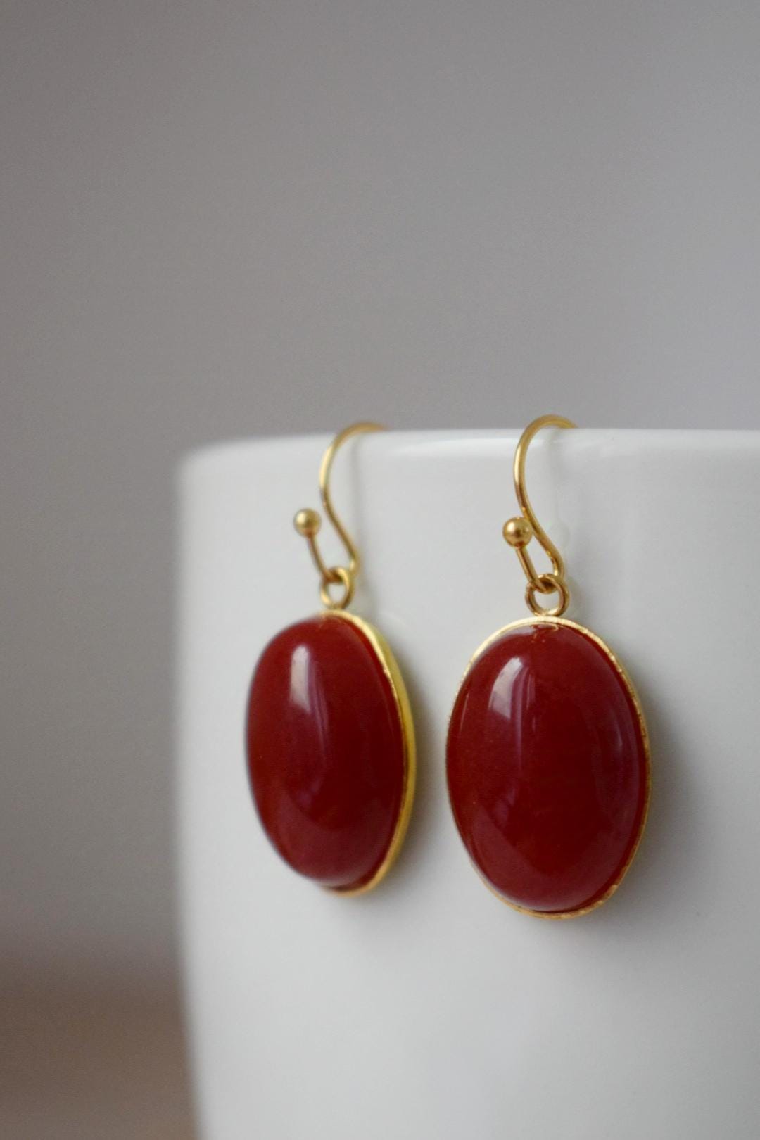 Red jade earrings, Deep red dangle earrings, Statement boho earrings, Gemstone jewelry, Mother's day gift for her