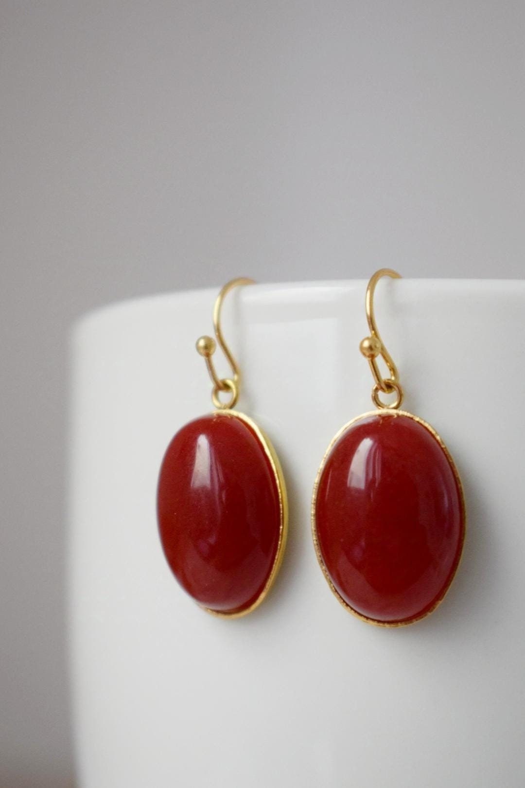 Red jade earrings, Deep red dangle earrings, Statement boho earrings, Gemstone jewelry, Mother's day gift for her