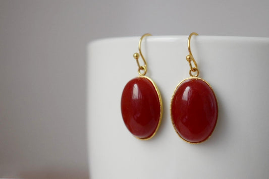 Red jade earrings, Deep red dangle earrings, Statement boho earrings, Gemstone jewelry, Mother's day gift for her