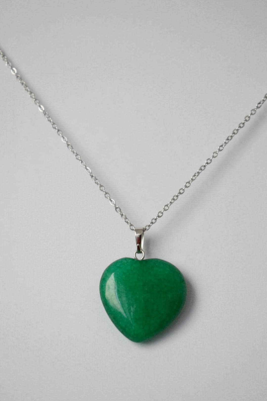 Natural Green jade heart necklace, Gemstone pendant, Long stone necklace, Handmade jewelry, Best gift for her, Mother's day gift