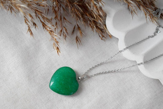Natural Green jade heart necklace, Gemstone pendant, Long stone necklace, Handmade jewelry, Best gift for her, Mother's day gift