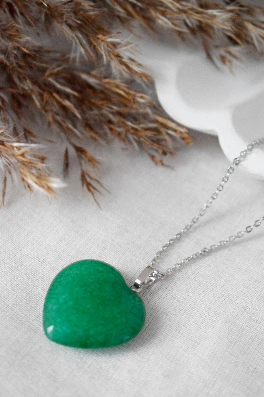 Natural Green jade heart necklace, Gemstone pendant, Long stone necklace, Handmade jewelry, Best gift for her, Mother's day gift