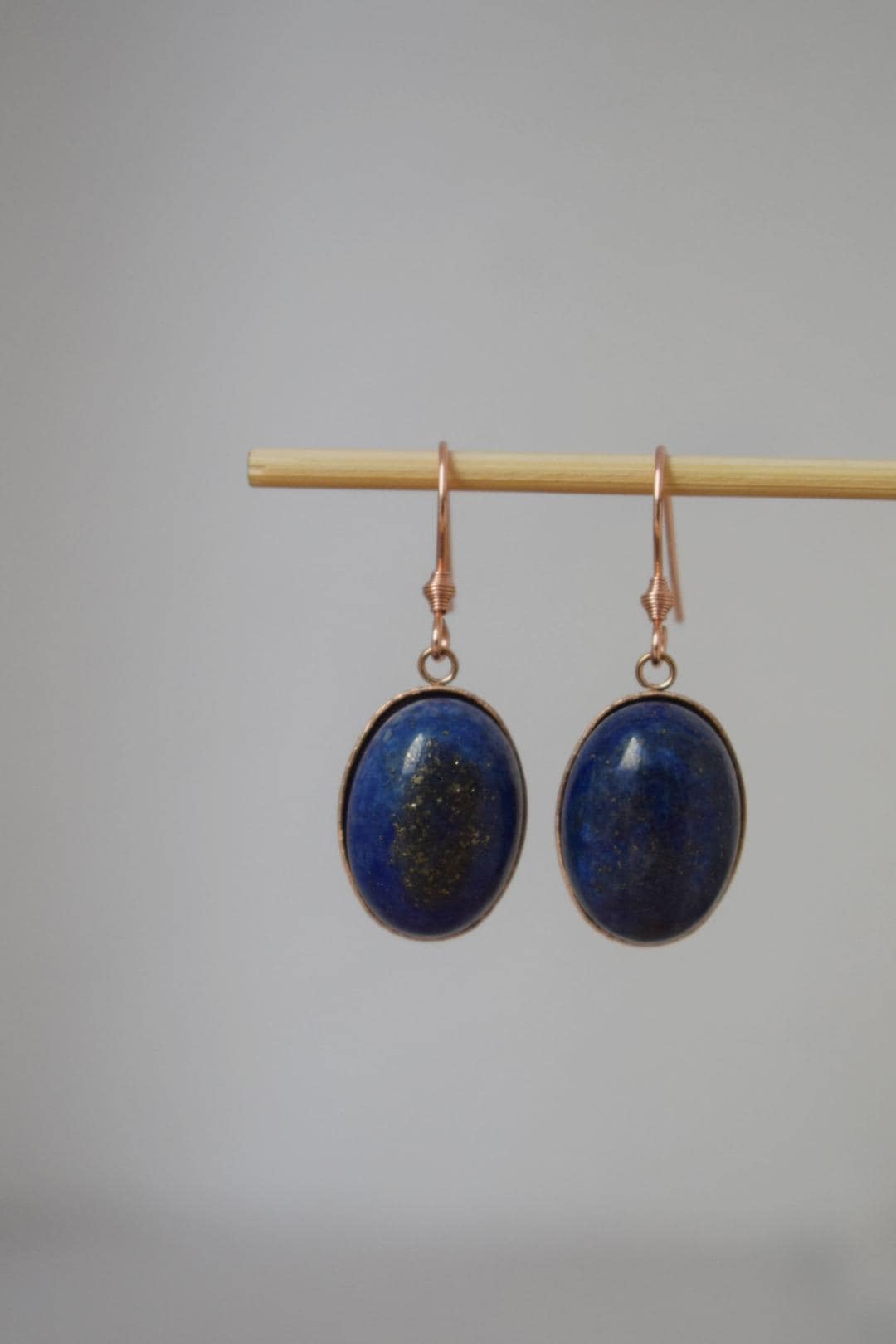 Lapis Lazuli Dangle Earrings, Oval Blue Rose Gold Plated Hanging Earrings, September Birthstone Jewelry, Best Gift for her
