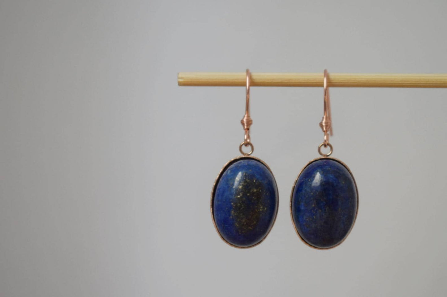 Lapis Lazuli Dangle Earrings, Oval Blue Rose Gold Plated Hanging Earrings, September Birthstone Jewelry, Best Gift for her