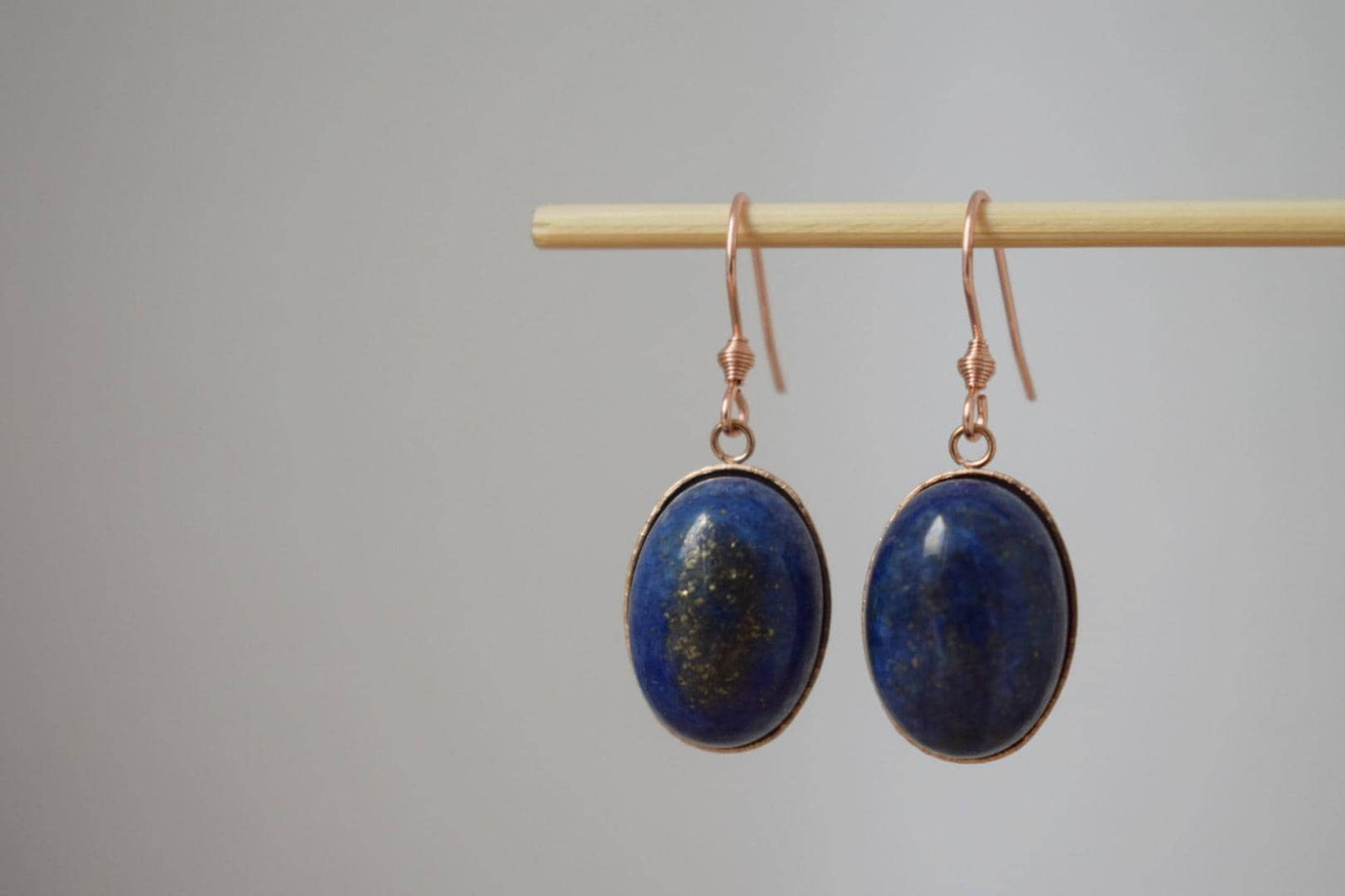 Lapis Lazuli Dangle Earrings, Oval Blue Rose Gold Plated Hanging Earrings, September Birthstone Jewelry, Best Gift for her