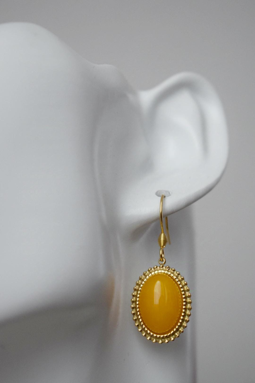 Yellow jade earrings, Oval gemstone dangle earrings, Boho chic earrings, Ornament jewelry, Unique gift for her