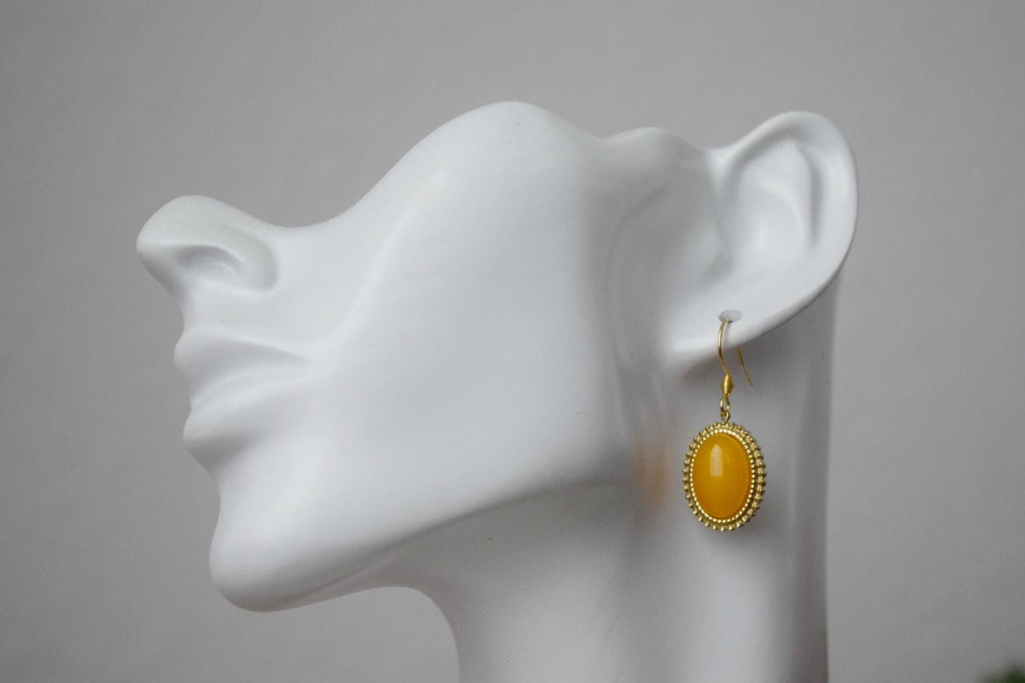 Yellow jade earrings, Oval gemstone dangle earrings, Boho chic earrings, Ornament jewelry, Unique gift for her