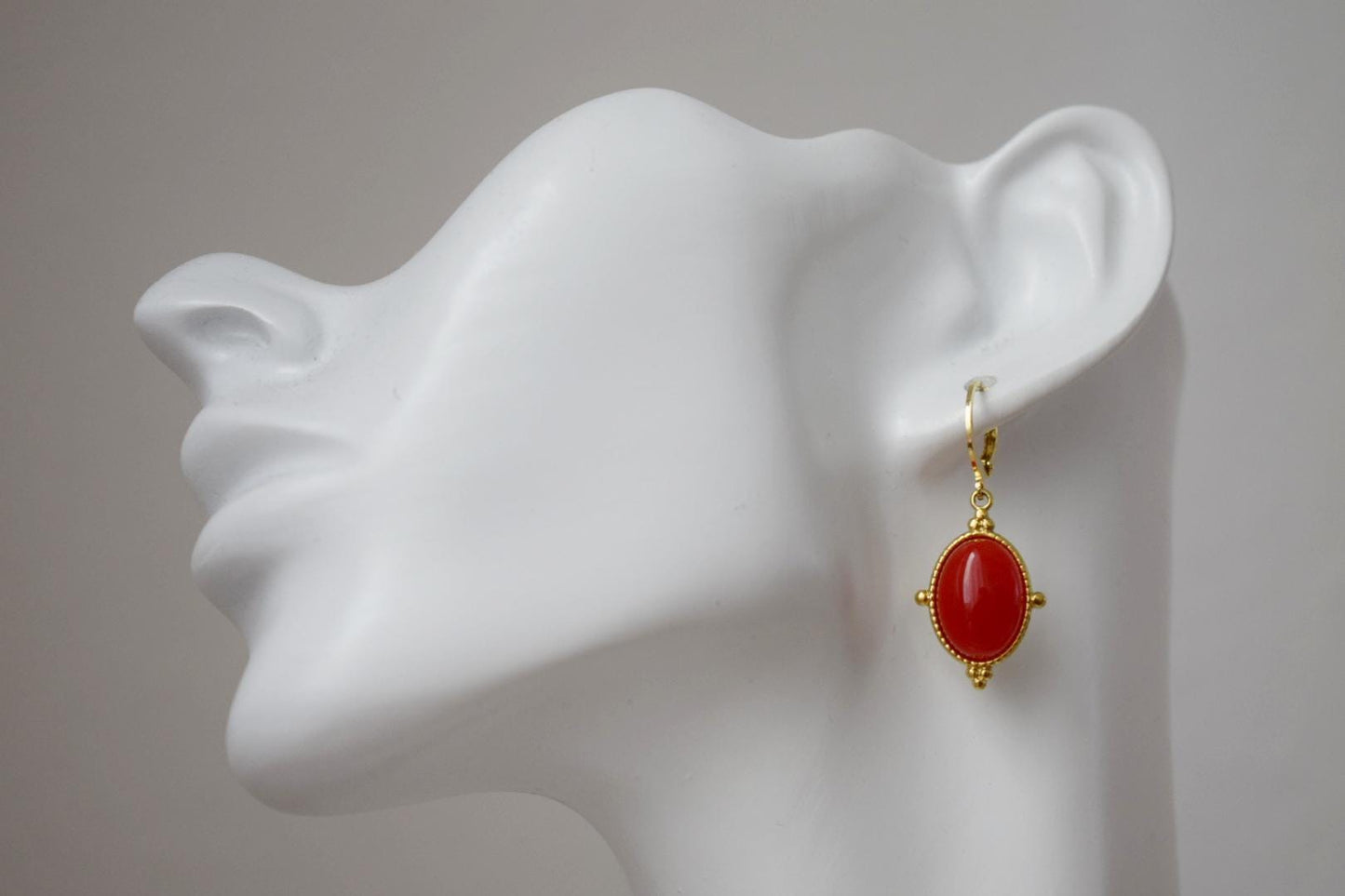 Red jade earrings, Oval gemstone dangle earrings, Boho chic earrings, Ornament jewelry, Unique gift for her