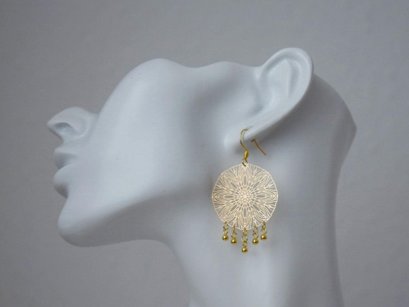 Ornament earrings for women, Mandala gold earrings, Stainless steel earrings, Boho filigree gold earrings, Mandala jewelry, Gift for her