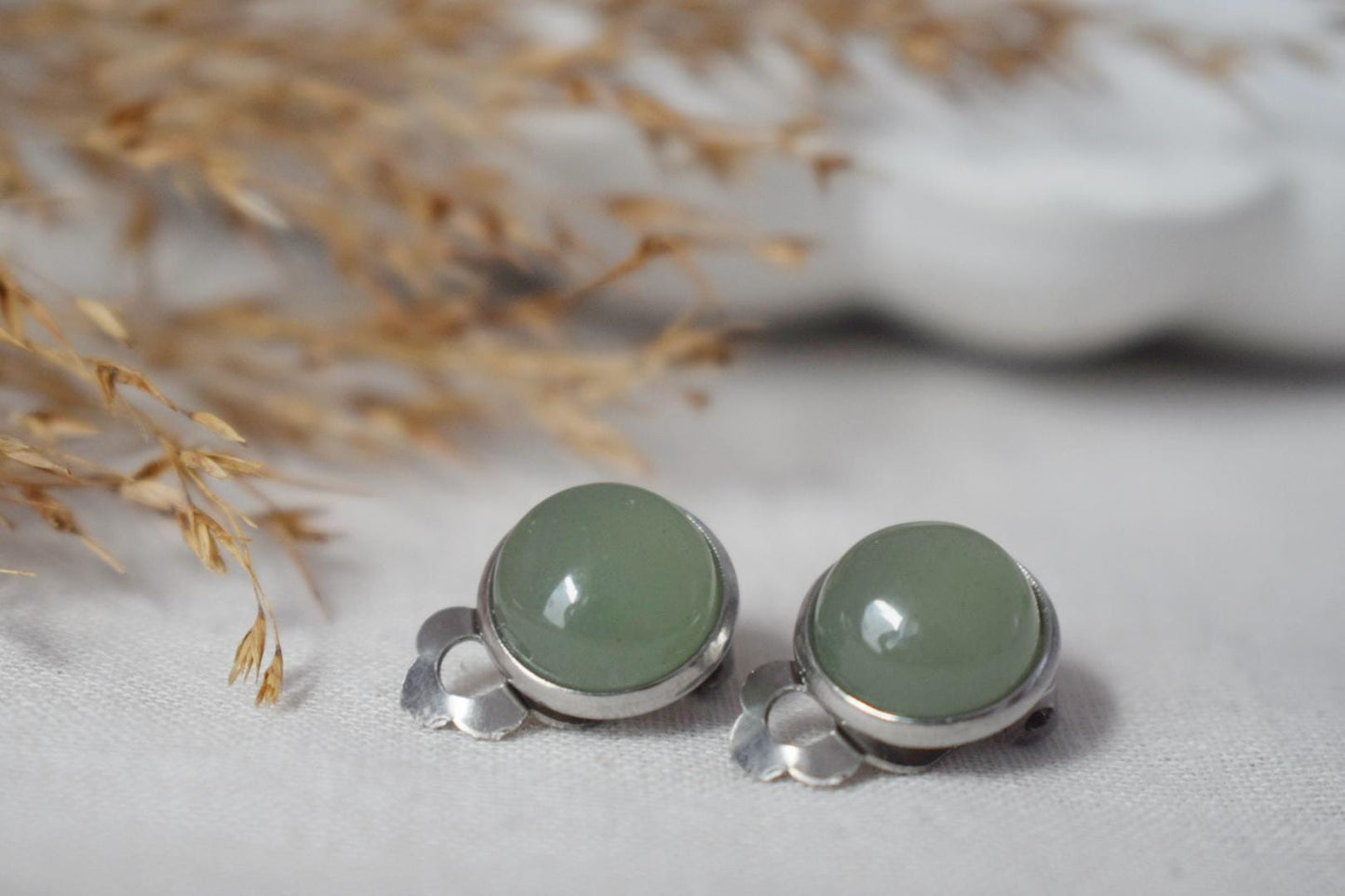 Green aventurine clip on earrings for women, Small gemstone ear clips, Surgical stainless steel, Natural stone, Non pierced jewelry, Gift