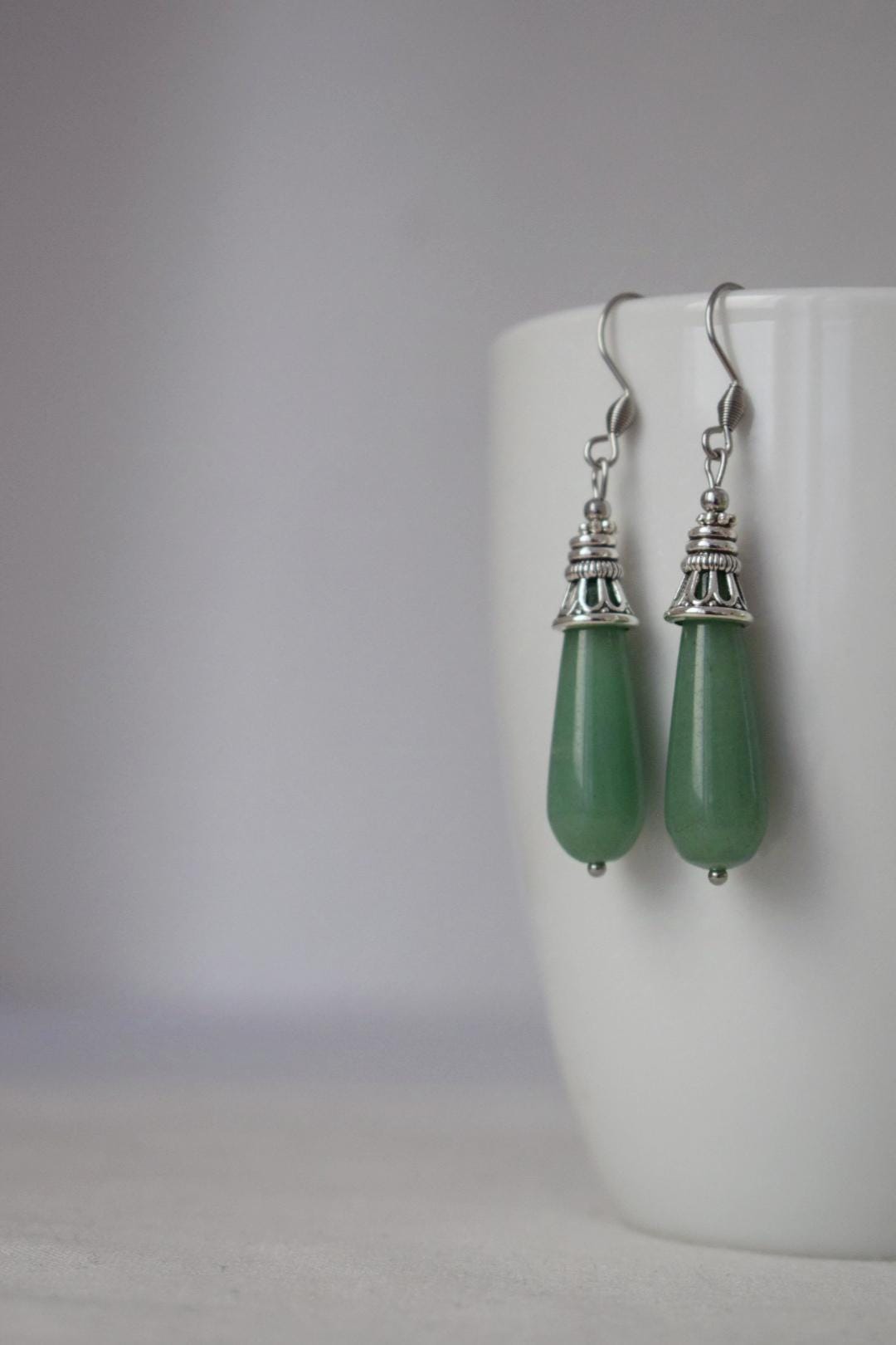 Aventurine dangle earrings, Long teardrop earrings, Green gemstone drop earrings, Boho hanging earrings, Natural aventurine jewelry