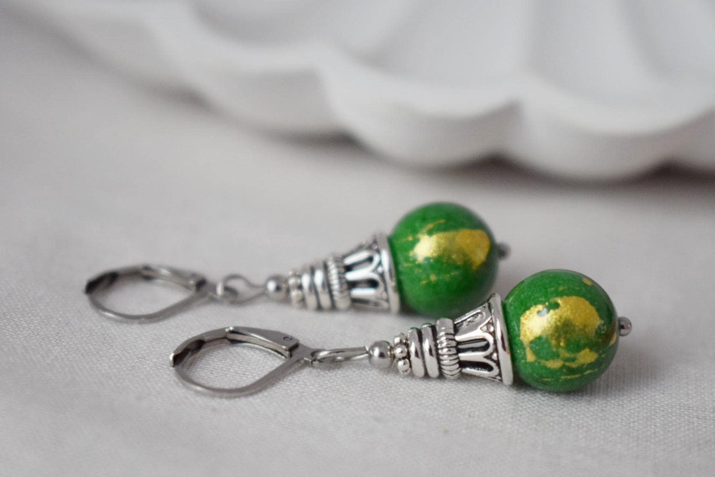 Green jade earrings, Boho gemstone hoop earrings, Vintage dangle and drop earrings, Unique bohemian jewelry, Gift for women