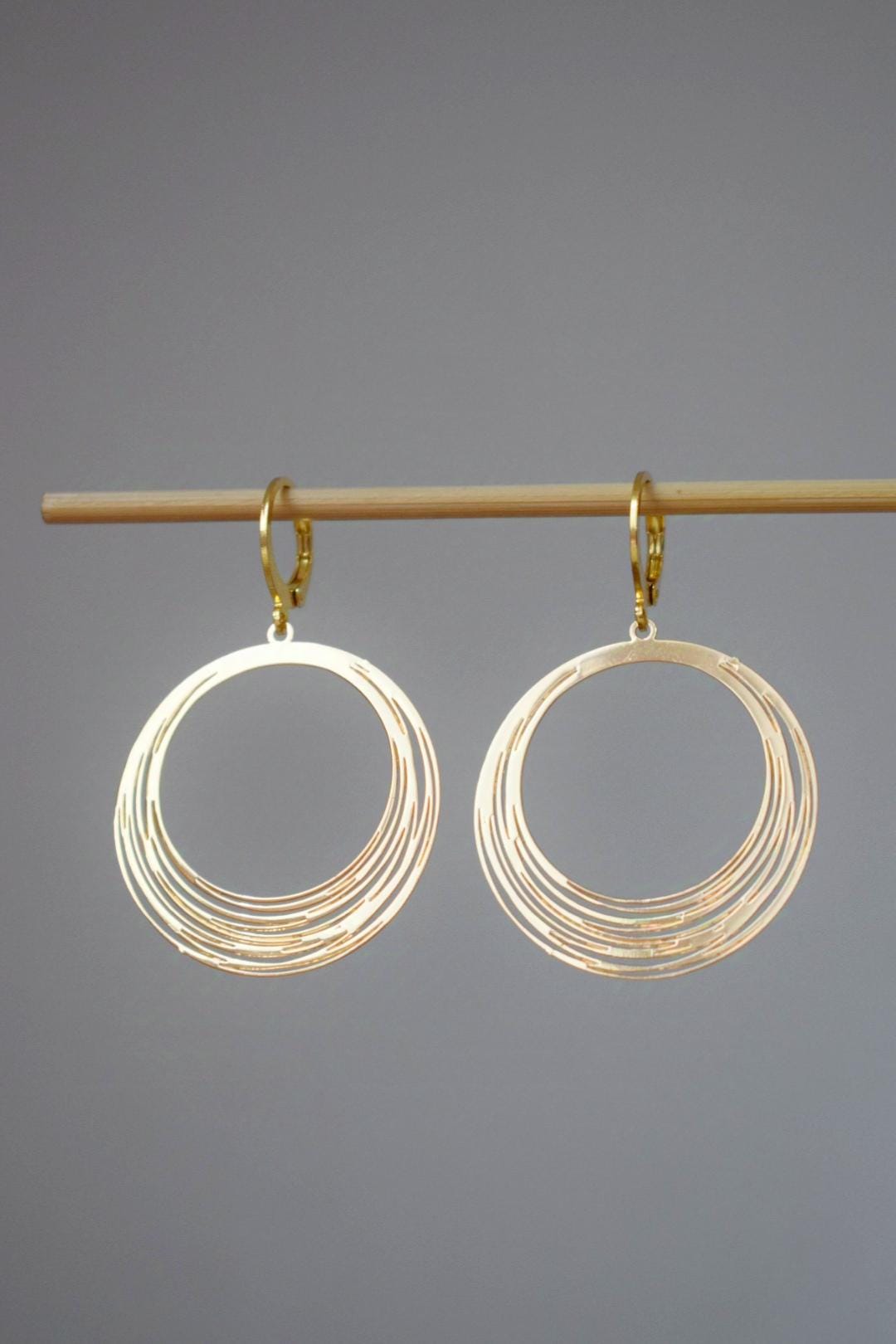 Circular Earrings Dangle, 24K Gold Plated Stainless Steel Huggie Hoops, Lightweight Statement Jewelry, Perfect Gift For Women