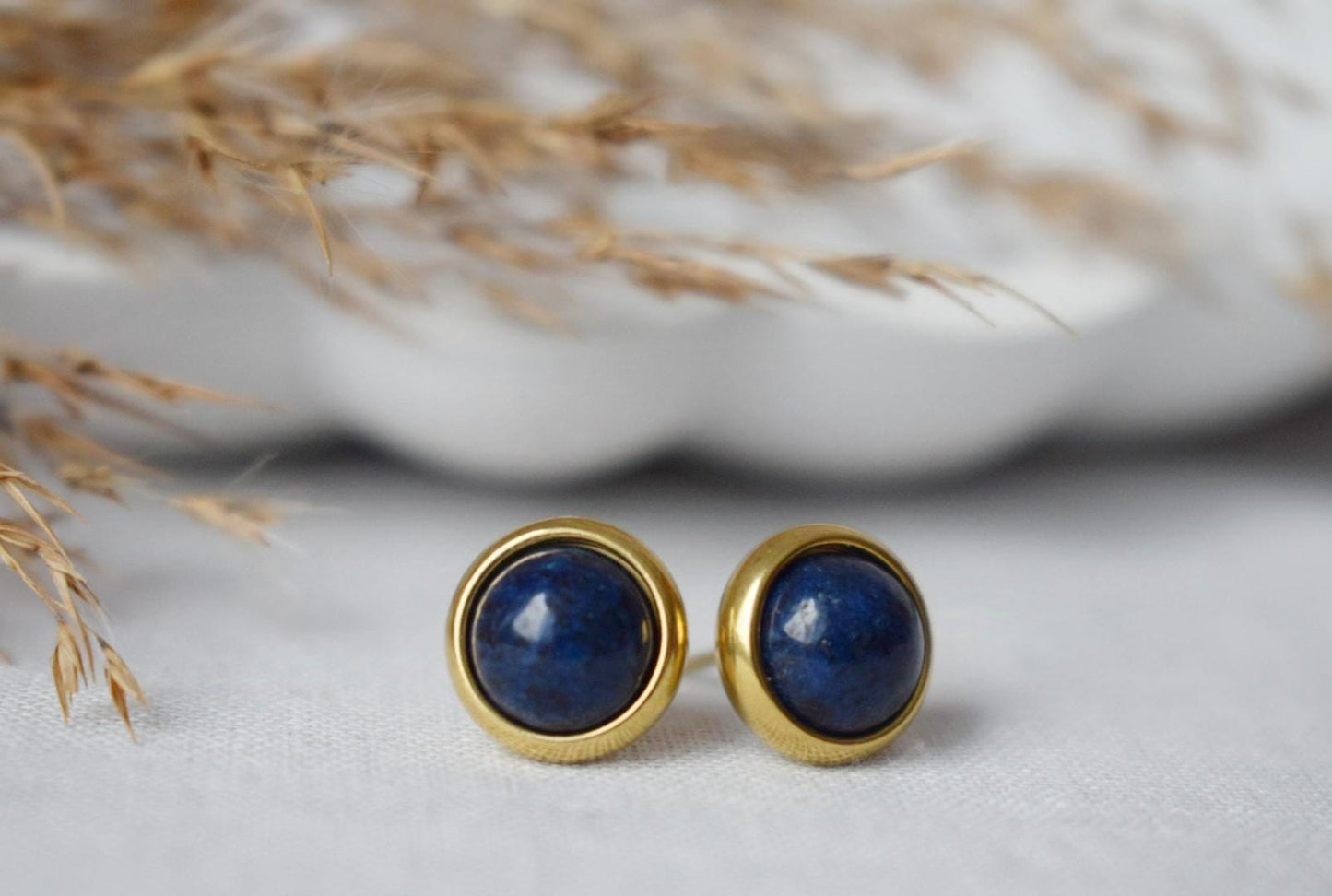Mini Lapis Stud Earrings Gold, 6mm, Small Blue Lapis Lazuli Earrings, Round, Minimalist, Handmade Lapis Lazuli Jewelry, September Birthstone