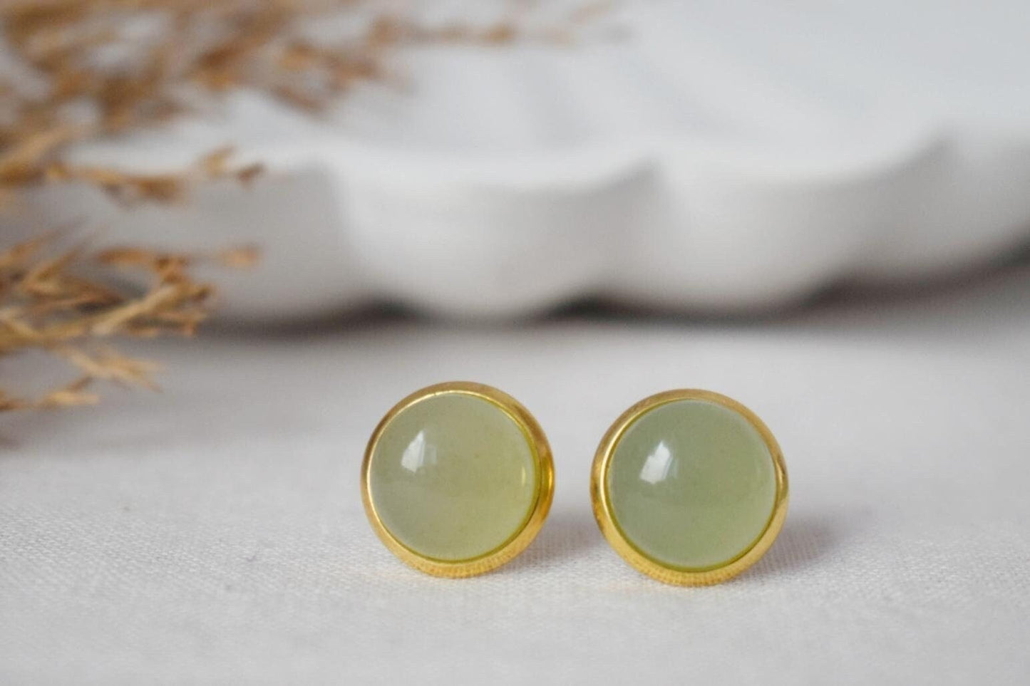 Green Aventurine Stud Earrings, Small Gemstone Earrings, 18k Gold plated stainless steel Push Back, Minimalist Jewelry, Birthstone gift her