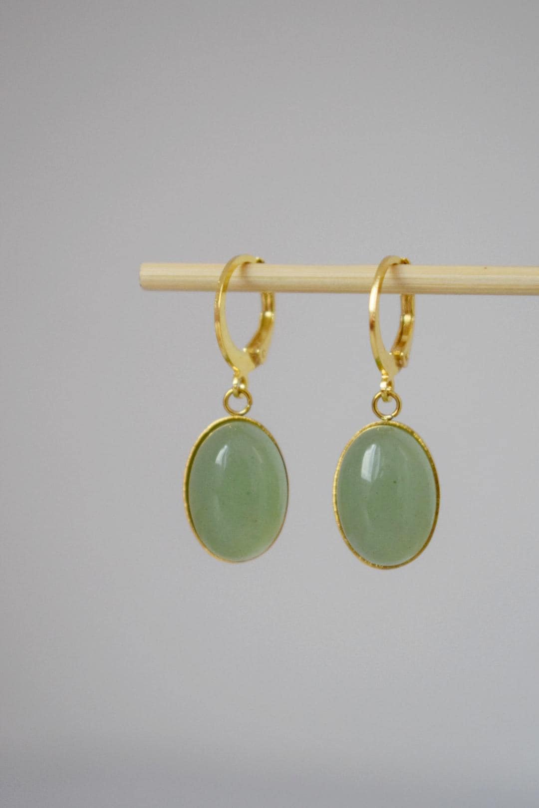 Aventurine dangle hoop earrings for women, Green gemstone earrings, Natural stone earrings, Lightweight jewelry, Gift for her